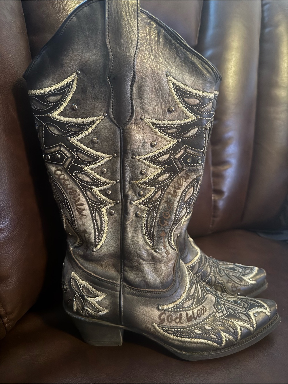 Corral Embellished Handcrafted Leather Western Knee-High Boots, Size 9